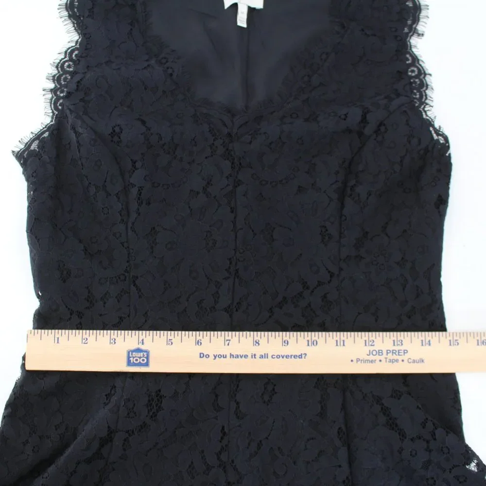 Joie Nikolina Dress Black Lace Sleeveless V Neck Scalloped Eyelash Trim SZ M - Picture 10 of 15